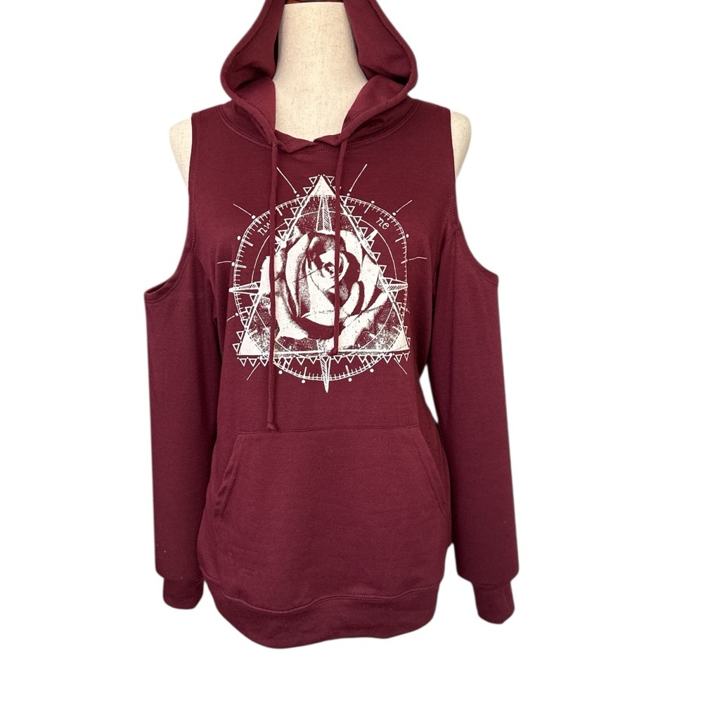 Rebellious One Maroon Cold Shoulder Hoodie